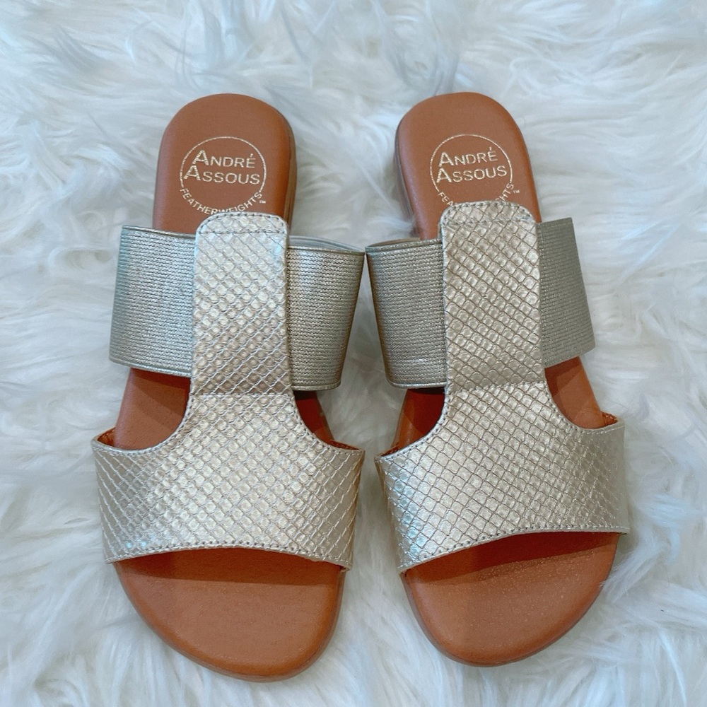 Andre Assous Gold and Silver Textured Sandals